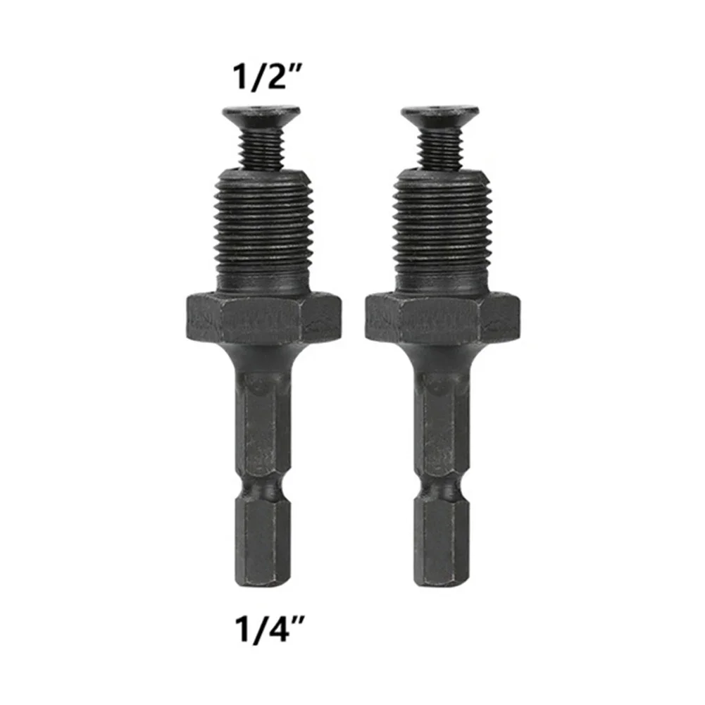 2pcs 1/4 To 3/8 Inch 1/4 To 1/2 Inch Hex Shank Adapter Connecting Rod Male Thread Drill Chuck Adapter Drilling Bit Accessory