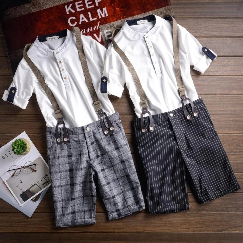 

Summer Casual Men's Pants Thin Couple Overalls Briti Plaid Striped Overalls Versatile orts Youth Trendy Anti-soiling
