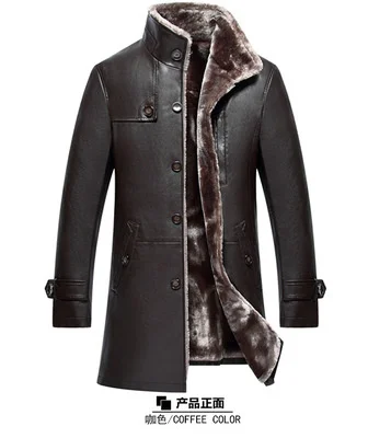 Leather Winter Jacket Men Clothing Long Stand Collar The Second Layer Sheepskin Thick Fur Coat Men\'s Chaquetas FC