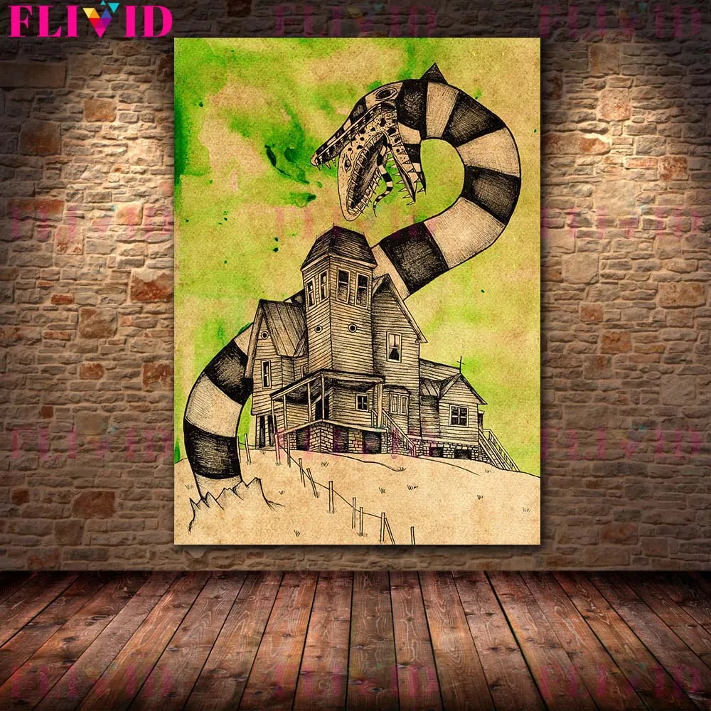 Love Witch House Vintage Wall Art Canvas Painting Nightmare Horror House Retro Poster And Print For Living Room Decor Unframed