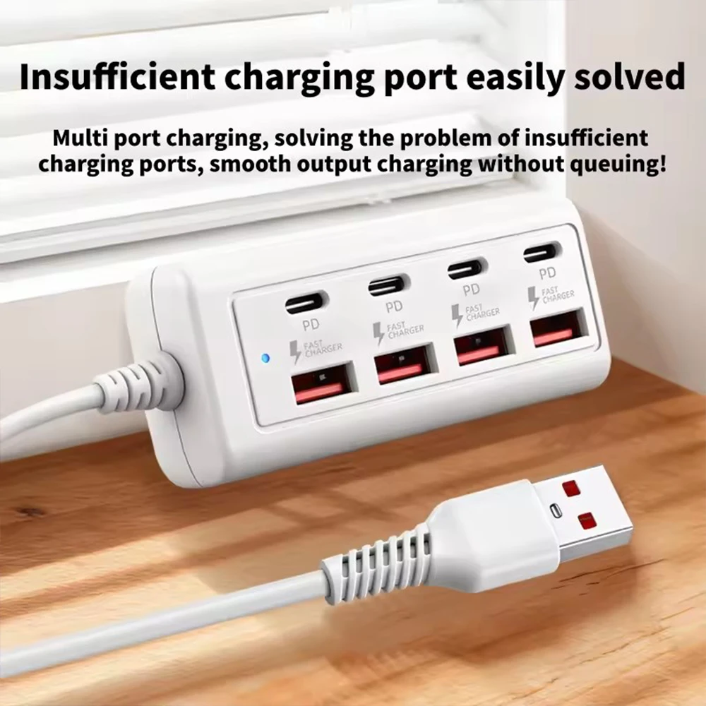 [8-Terminal Station Fast Charging USB Hub] Equipped with 4 USB and 4 PD Ports | Charging, Suitable for Computers