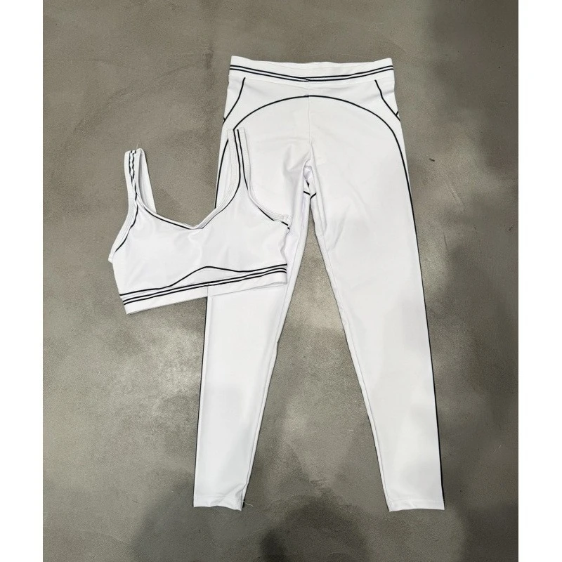 AL* Yoga Set: Gestreept, kleurblokdesign dat de lichaamsproporties verlengt; hoog-elastisch, snel-droogend vest gecombineerd met broek. - afbeelding 2
