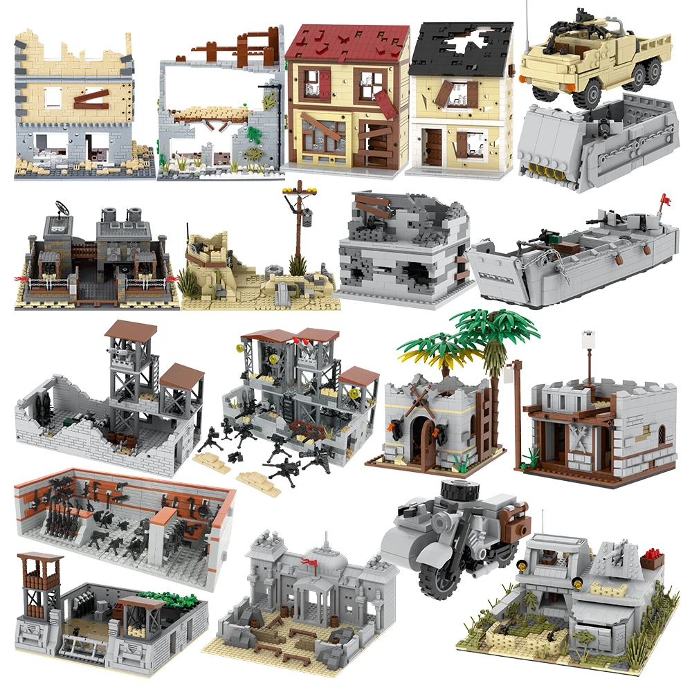 MOC WW2 WW1 الطوب ارسنال مركبة هدم البيت العسكرية الحرب بندقية متوافق الشكل ألعاب مكعبات البناء للأطفال الكبار هدية