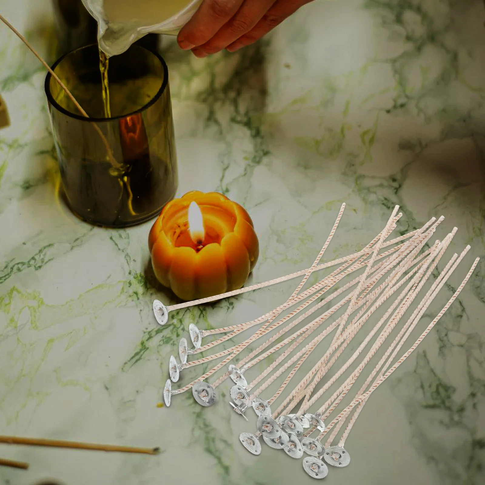 

20Pcs Flower Wire Wicks Brown Cotton Paper for DIY Making Kit Aromatherapy Replacement Wicks for Soy