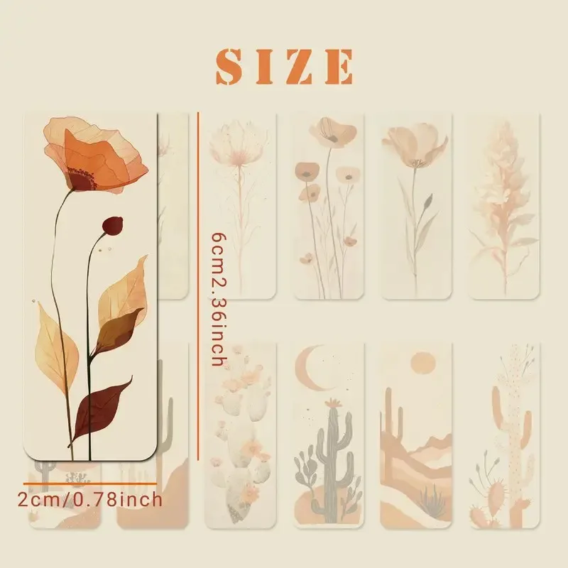 12 Stück magnetische Lesezeichen mit Kaktus- und Blumenmuster, hochauflösender Druck, verschiedene Seitenmarkierungen aus Papier für Leser und Studenten