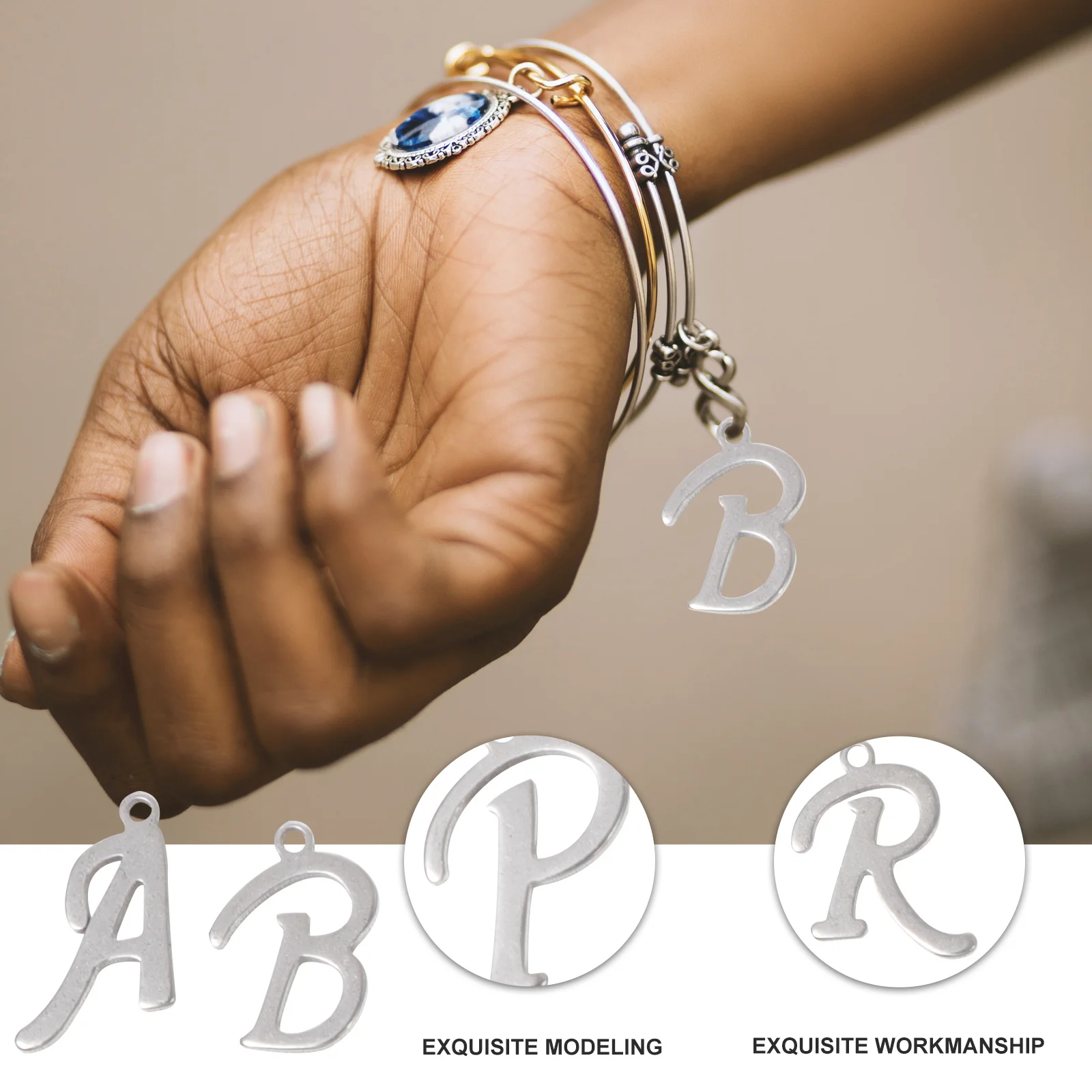 

26Pcs Delicate Letter Pendant DIY Attractive Stainless Steel Jewelry Making Ornaments Charming Pendant Set for Necklaces