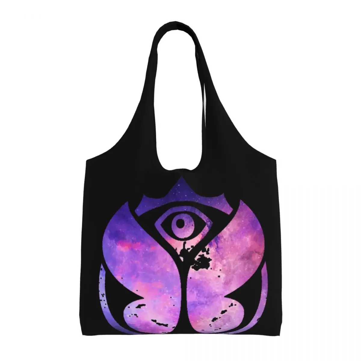 明日の紫色の食料品のショッピングバッグ、ファッション印刷されたキャンバスの買い物客のトートバッグ、大容量のショルダーバッグ、洗えるハンドバッグ