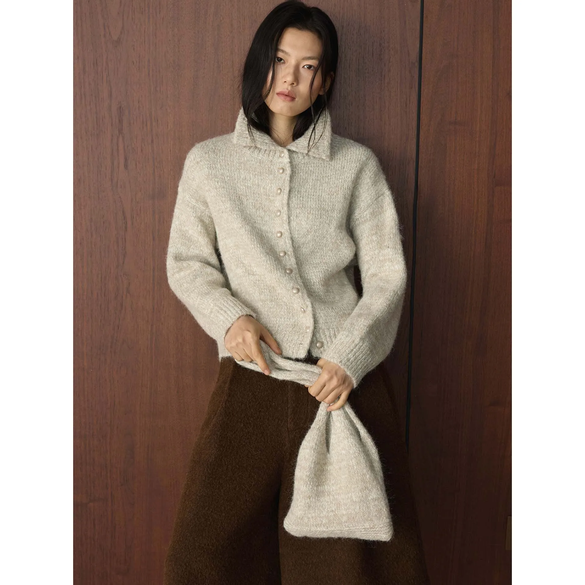 

Winter High Neck Tie Knitted Wool Sweater Loose Fit Women's Top