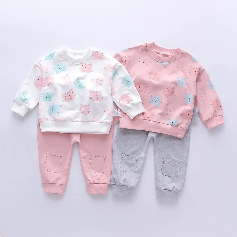 

2Pcs Cartoon Spring Autumn Children Clothing Baby Girls Fashion Comfortable Pure Cotton Round Neck Long Sleeve And Pants Kid Set