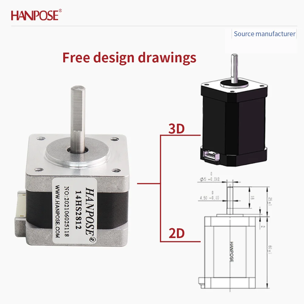 

NEMA14 14HS5012 Миниатюрный шаговый двигатель 0,3 Н. m 1.3A Аксессуары для 3D-печати Производитель двигателей Прямые продажи на складе