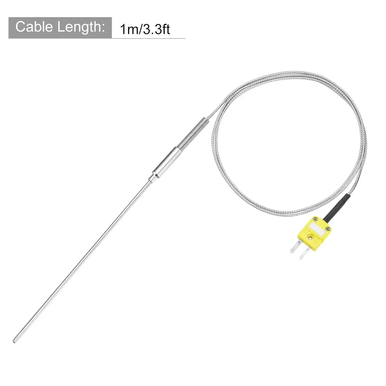 Термопара типа K с вилкой, датчик температуры измерителя от -50 до 1100 ° C (-58 до 2012 г. ° F) Нержавеющая сталь, провод 3,2x150 мм, длина 3,3 фута