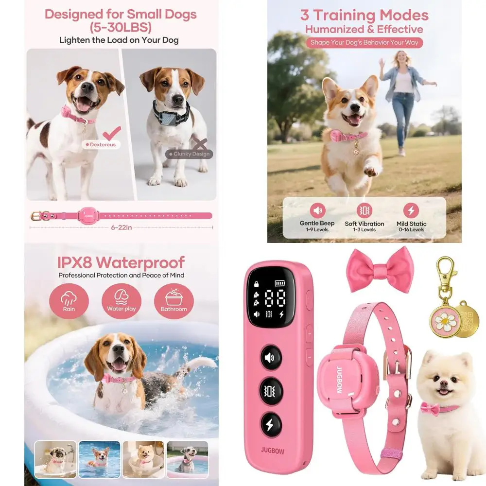 

Rechargeable Waterproof Dog Training Collar with Remote for 5-30lbs Pets, 4200FT Range, Beep, Vibration, and Shock Options