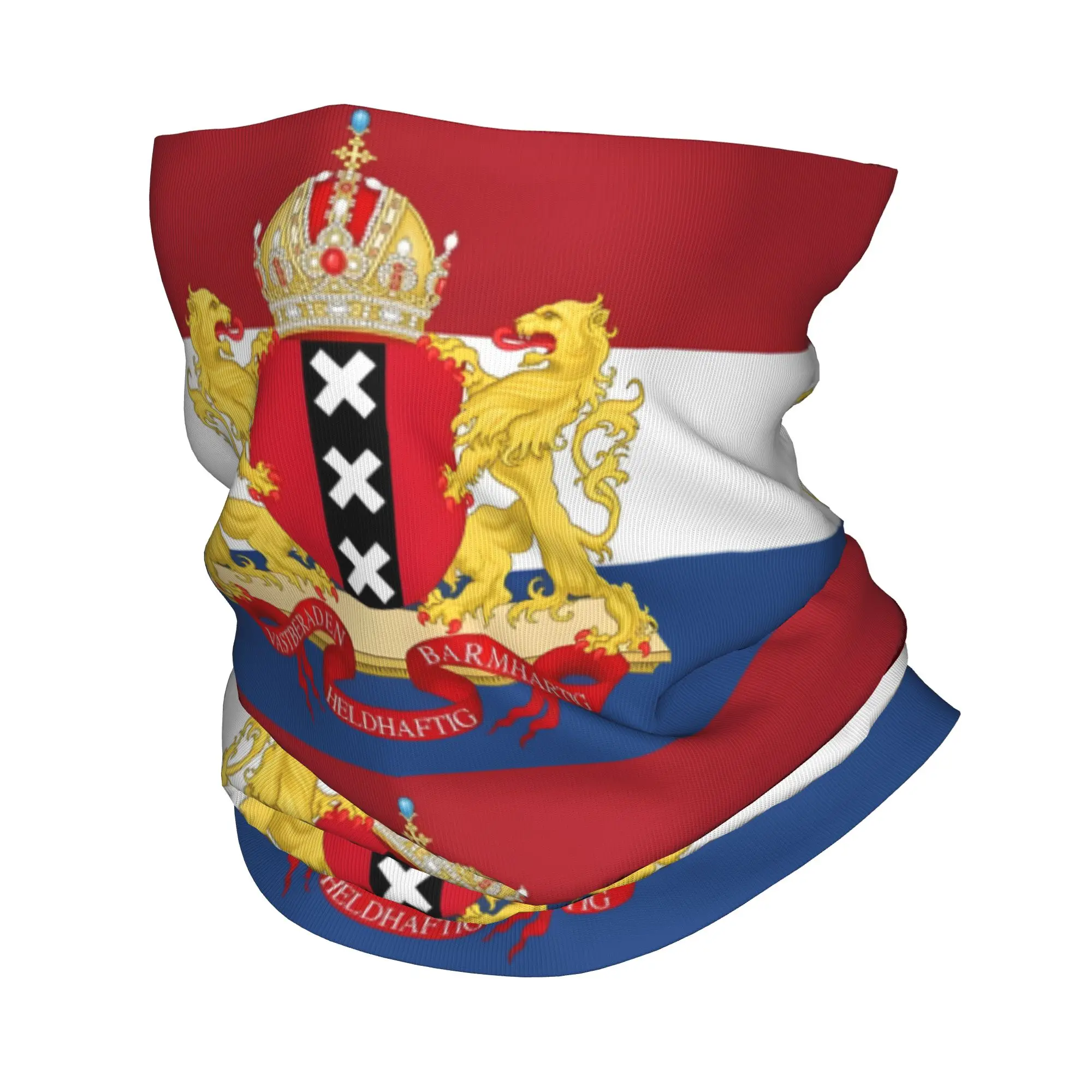 Custom Netherlands Flag Bandana Neck Gaiter UV Protection Face Scarf Cover Women Amsterdam Coat Of Arms Headwear Tube Balaclava