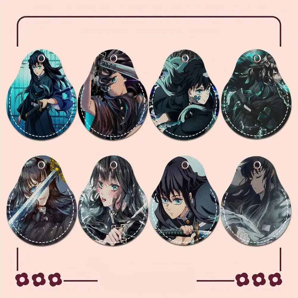 Muichiro Tokito PU Leather Card Holder Keychain Key Ring Door Access Tags Case Keychain Access Card Bag Key Tag Ring