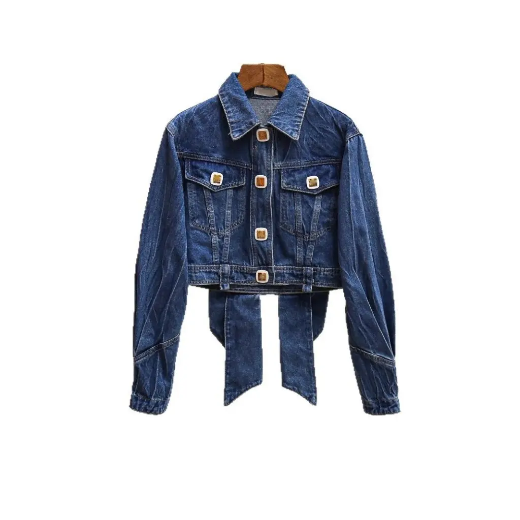 

Шэньчжэнь Nanyou женская элитная весенняя джинсовая куртка во французском стиле ретро темпераментный дизайн с бантом короткое пальто для женщин