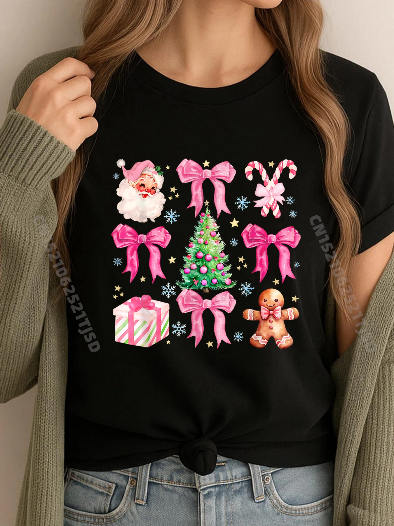 

Ретро Санта-Клаус Кокетка с бантом Розовые рождественские мужские футболки для девочек Футболки потертая футболка европейского размера