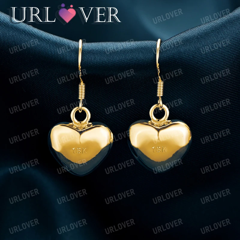 

URLOVER 18K Gold Heart Earrings For Women 925 Sterling Silver Drop Earring Party Engagement Wedding Birthday Fashion Jewelry