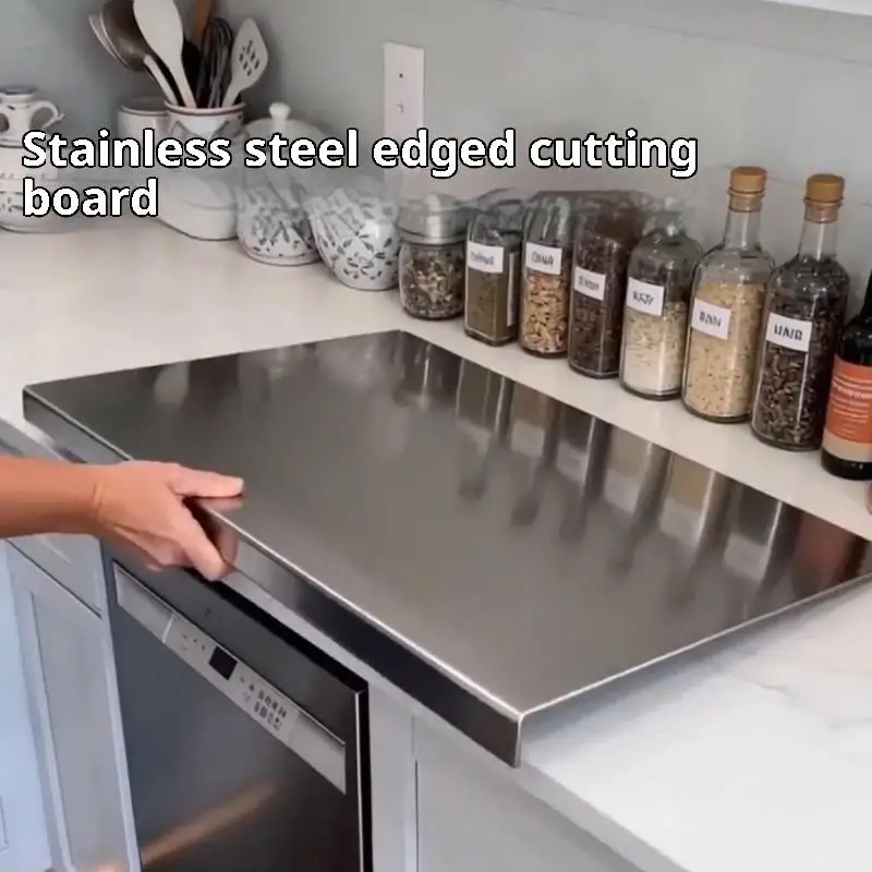 L-shaped Chopping Board Stainless Steel Large Size Doublesided Chopping Board Kitchen Tool Home Fruit Cutting And Kneading Panel