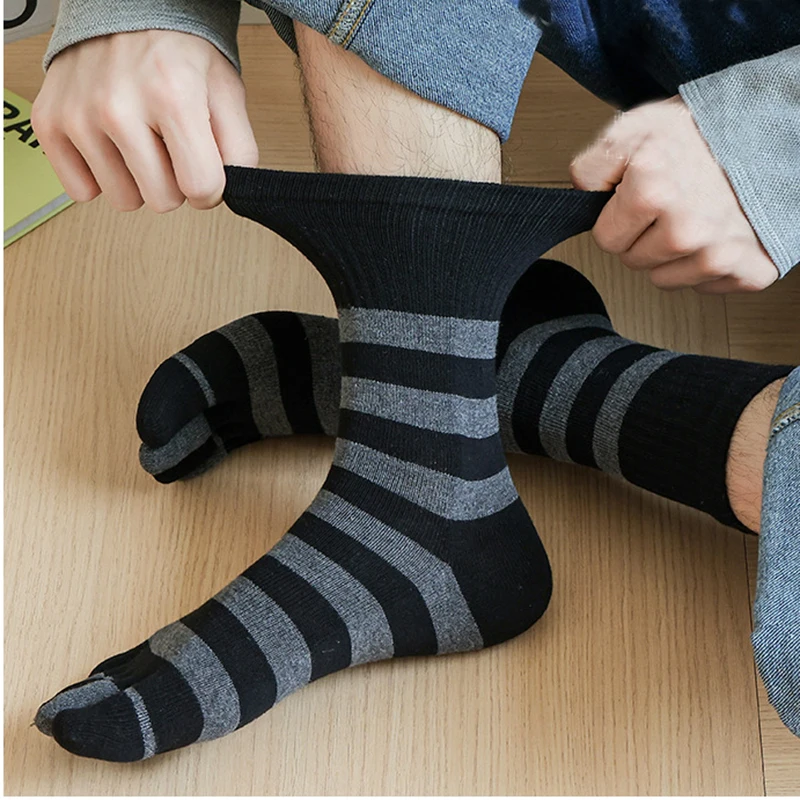 

5 Pairs Split Fingers Socks Man Boy Black White Zebra Striped Toe Sock Cotton Breathable Casual Sport Five Toed Socks 4 Seasons