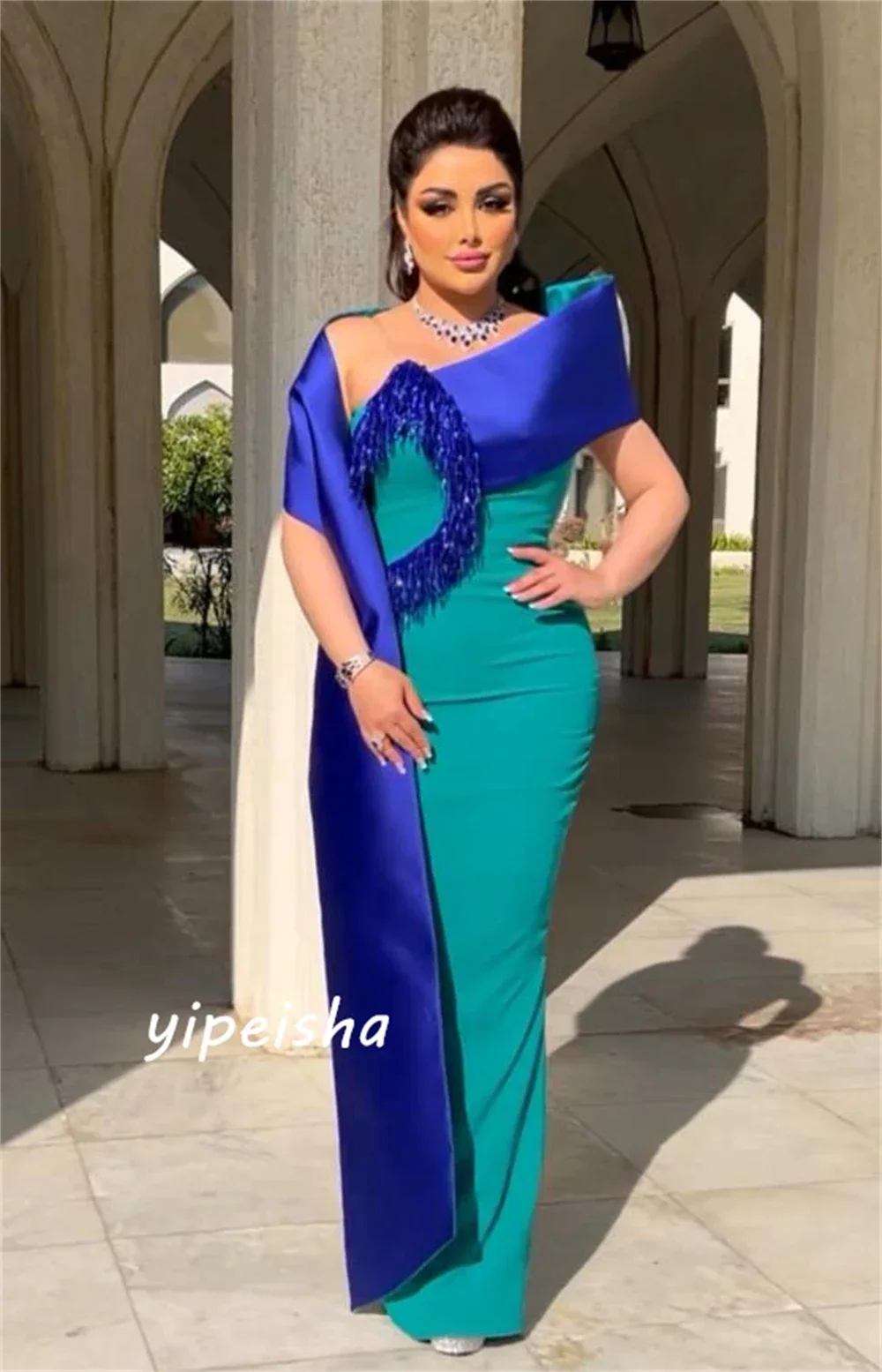 Customized Evening Saudi Arabia Jersey Feather Cocktail Party A-line Off-the-shoulder Bespoke Occasion Gown Long Dresses Exquisi