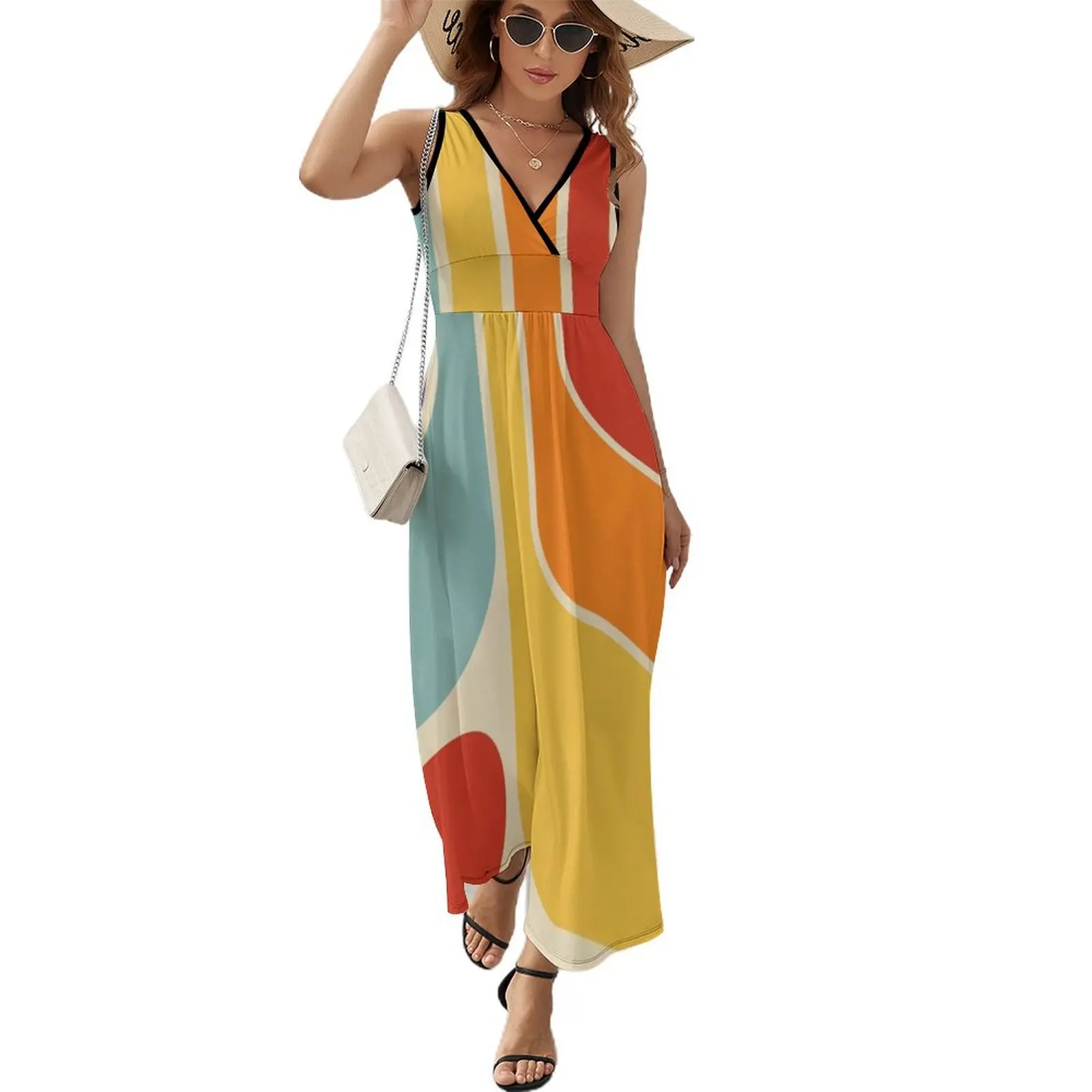 Robe de plage au design géométrique rétro pour femmes, vêtements féminins, fibre, 628