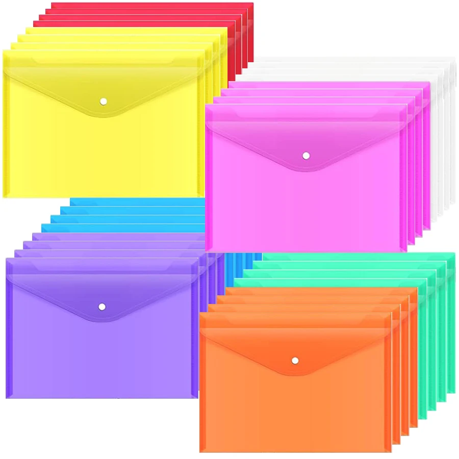 10 stücke A4 Transparent Druckknopf Stil Dokument Lagerung Tasche Täglichen Büro Datei Sortierung Organisation Ordner Große Kapazität Datei Taschen