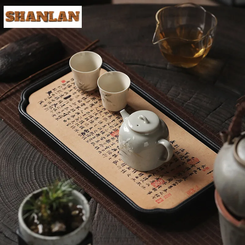 Chinese National Tide Kung Fu Tea Table Rectangular Tray Small Household Begonia Tea Tray Ceramic Absorbent Dry Bubble Tray