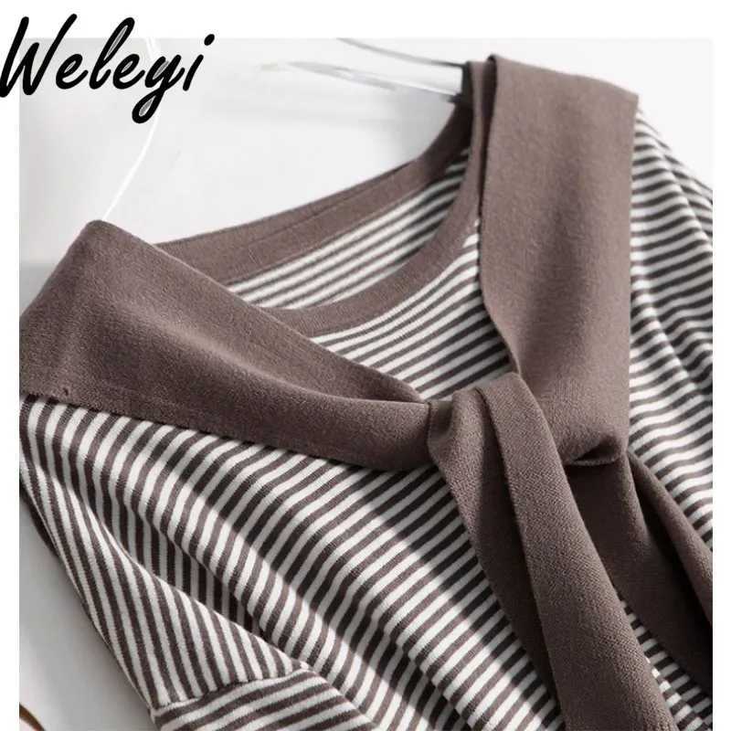 Shawl Two Piece Striped Base Knitted Sweater Autumn High End Temperament Loose Chic Round Neck Long Sleeve Cashmere Sweaters