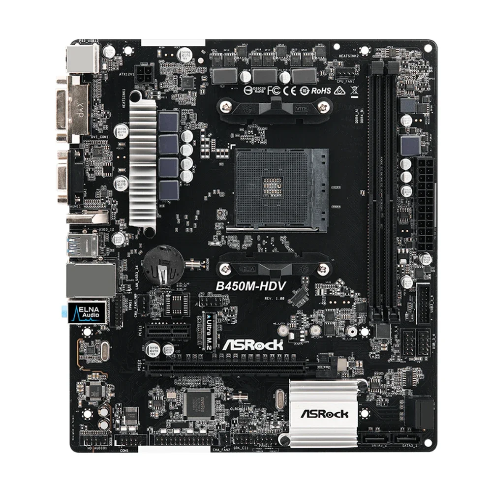 Placa base ASRock B450M-HDV R4.0 2xDDR4 memoria DIMM M.2 NVME SATA3 AM4 compatible con CPU Ryzen 5 5600 5600G R7 5700X3D