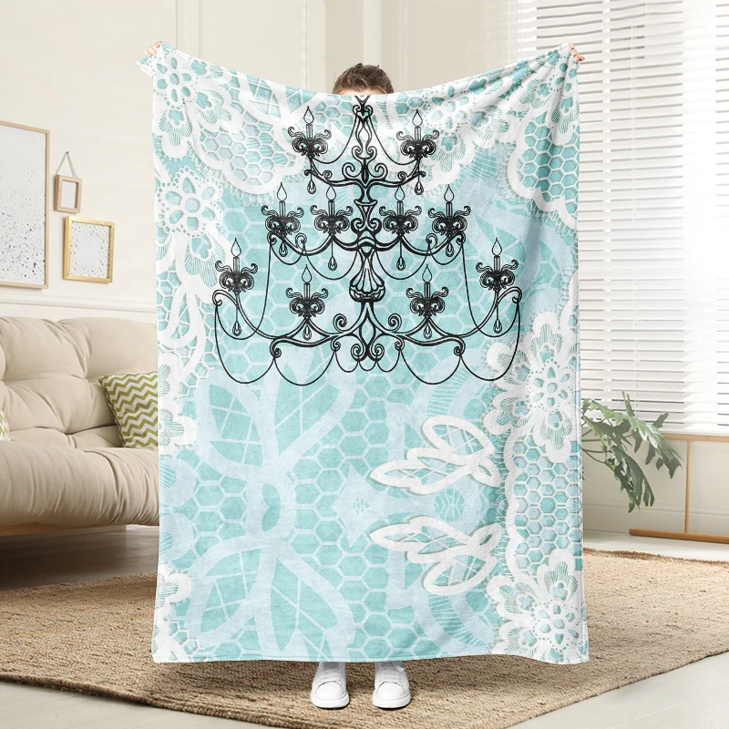 

Turquoise Chandelier Pattern Flannel Blanket Soft Plush Cozy Sofa Bed Decor Gift