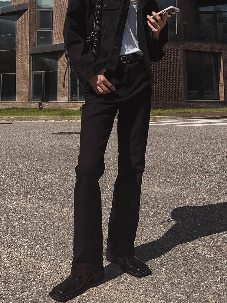 

SYUHGFA мужская одежда джинсовые брюки в корейском стиле 2025 однотонные повседневные тонкие широкие расклешенные брюки брюки осенние мужские джинсы