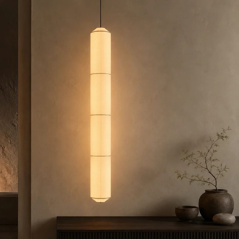 Japanese Wabi Sabi Vertical Ribbed Cylinder Shade For Living Room Dining Room Bedroom Hotel Lobby Cafe Restaurant Pendant Lamp