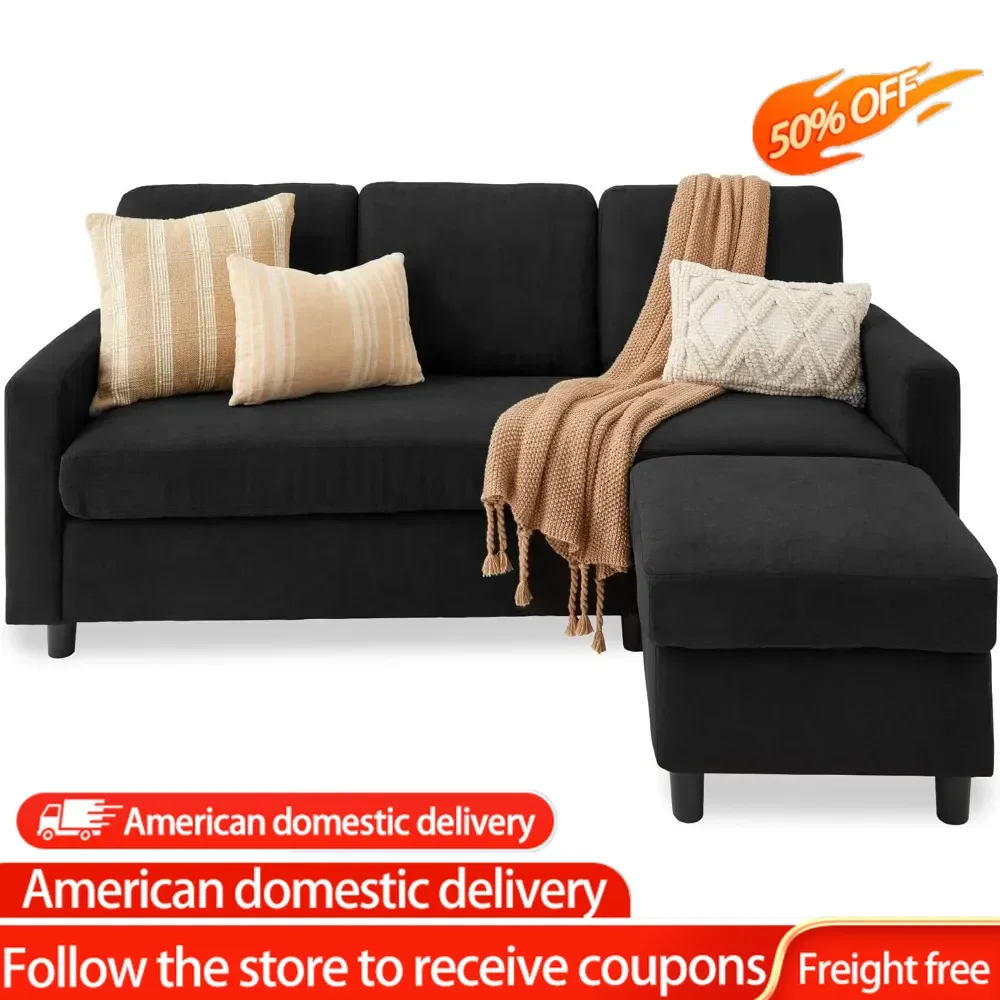 Upholstered Sectional Sofa for Home, Apartment, Dorm, Bonus Room, Compact Spaces w/Chaise Lounge, 3-Seat, L-Shape Design