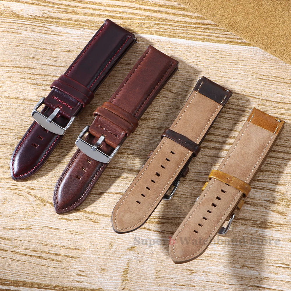 빈티지 가죽 시계 밴드 18mm 20mm 22mm 24mm 26mm 비즈니스 스트랩 퀵 릴리스 팔찌 블랙 브라운 손목 밴드 시계 액세서리