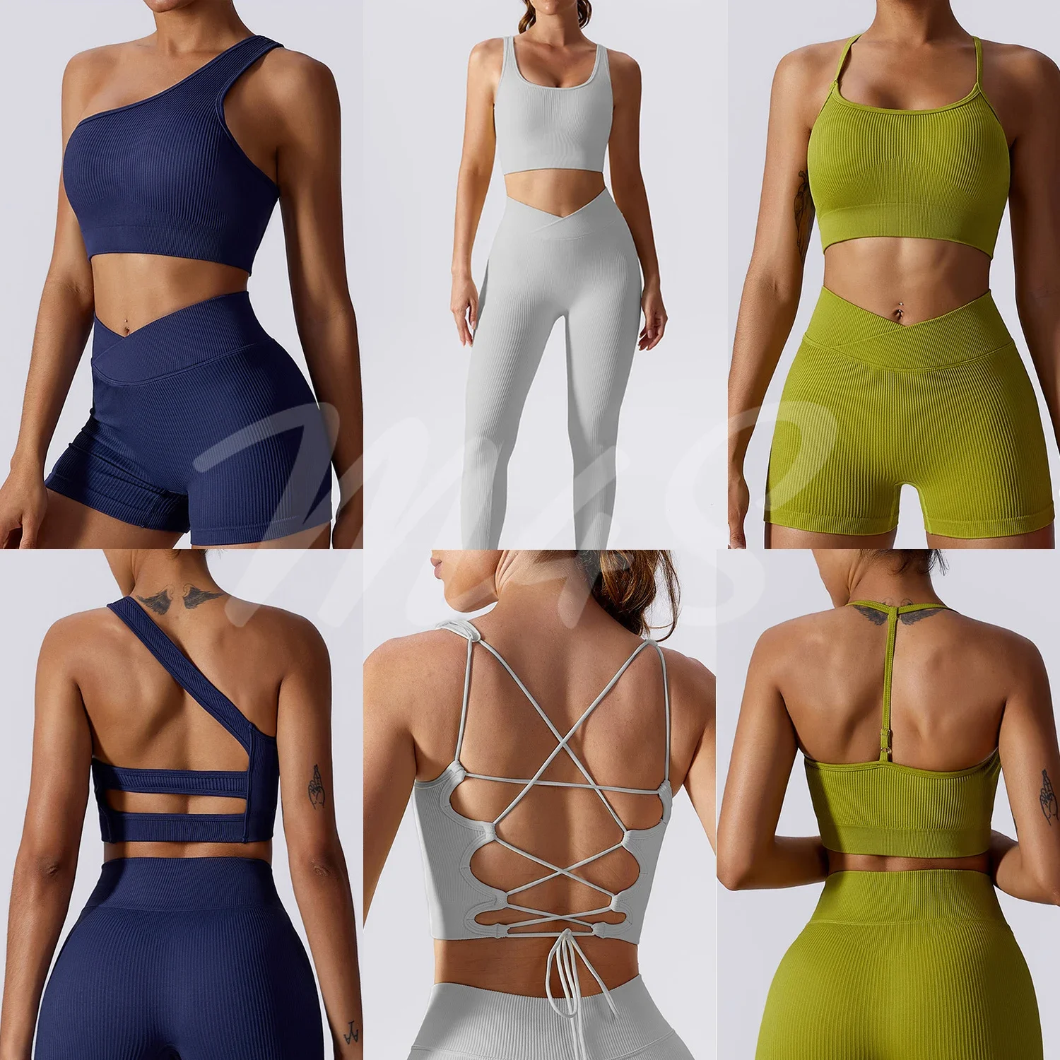 Seamless Ribbed Ensemble 2 Pieces Yoga Set for Women Halter Sport Vest Bra Leggings Tracksuit Running Gym Workout Fitness Shorts