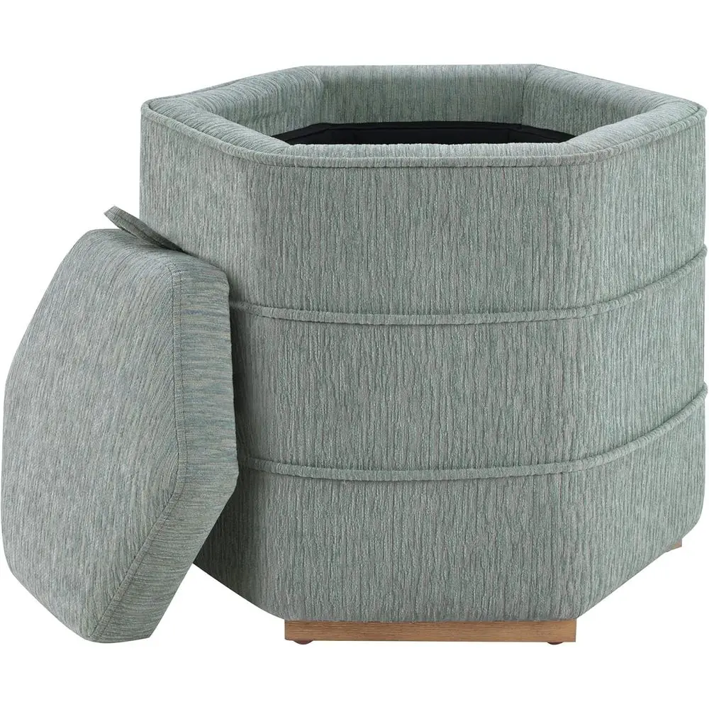 

Maddox Storage Ottoman, Hexagon Design, Padded Lid, 18 Inch Height, Mist abric