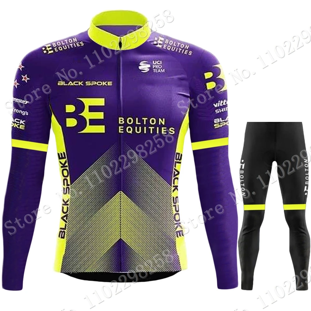 Summer BOLTON EQUITIES BLACK SPOKE 2023 Cycling Jersey Set Men Long Sleeve Cycling Clothing Suit MTB Bike Road Pants Bib Maillot