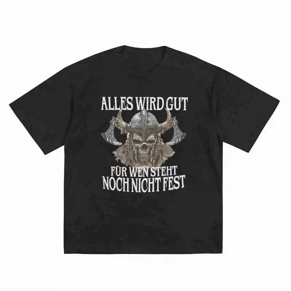 Funny Viking Everything Will Be Alright Slogan Viking Skull Short Sleeve Tee 100% Cotton T-Shirt
