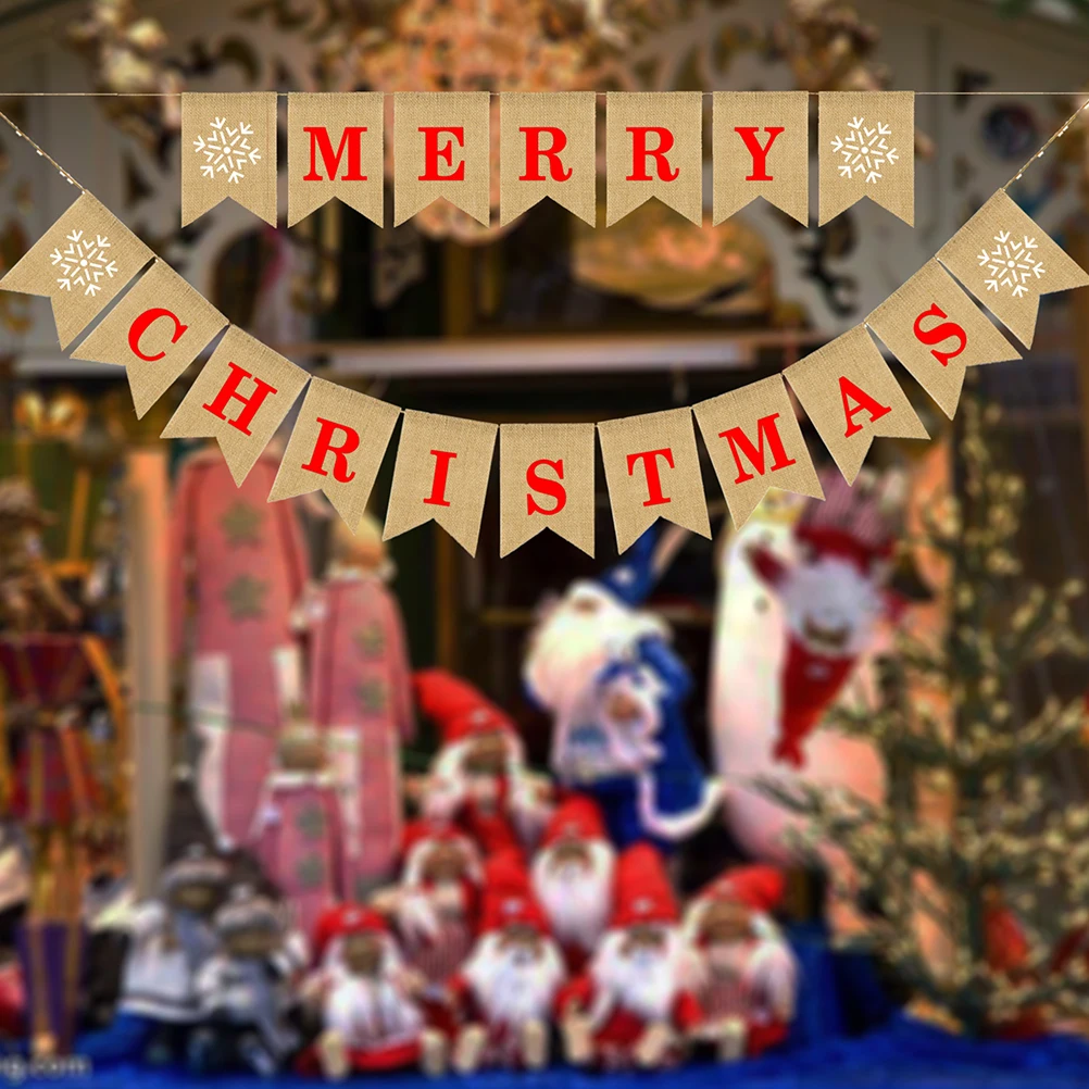 

Christmas Decoration Flag Merry Christmas Letter Bunting Linen Pull Banner Party Decor Outdoor Indoor Holiday Hanging