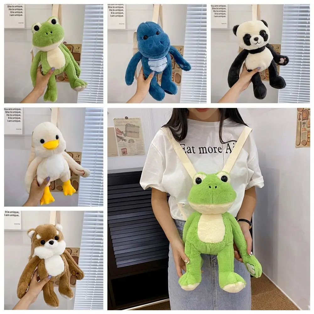 

Fashion Little Plush Cartoon Backpack Duck Panda Frog Doll Schoolbag Five Colors Funny Girl Heart Furry Bag Girl