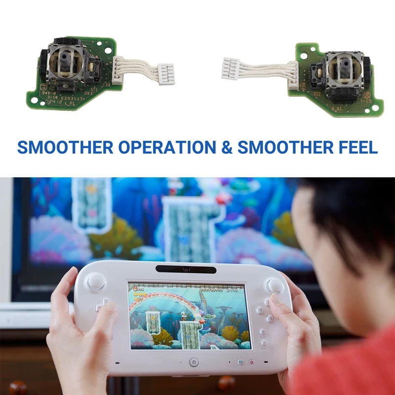 WII U 패드 게임 콘솔용 와이어 포함 3D 조이스틱, 왼쪽 오른쪽 LR 조이스틱 모듈 게임 수리 액세서리, 2 개