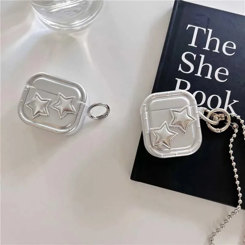 Étui pour écouteurs étoile 3D argenté de luxe, housse pour Airpods 1, 2, 3, bracelet à chaîne croisée, pendentif pour Apple, Airpod Pro 2nd Pro Fundas