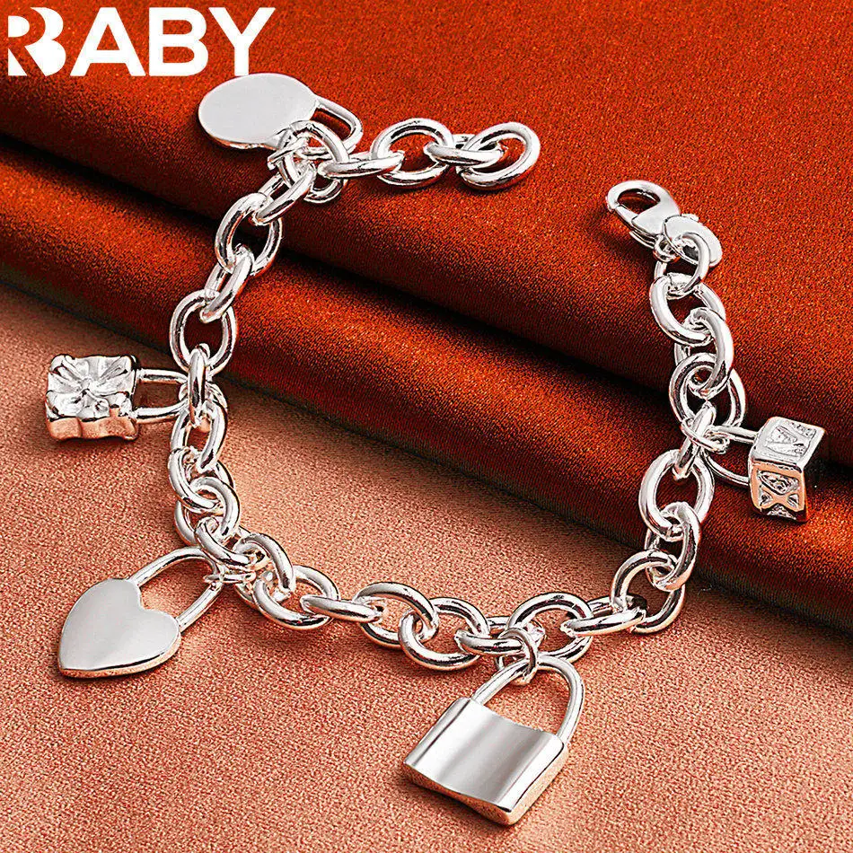 URBABY 925 فضة قفل قلادة أساور للنساء حفل زفاف هدية للذكرى السنوية موضة المجوهرات الجميلة