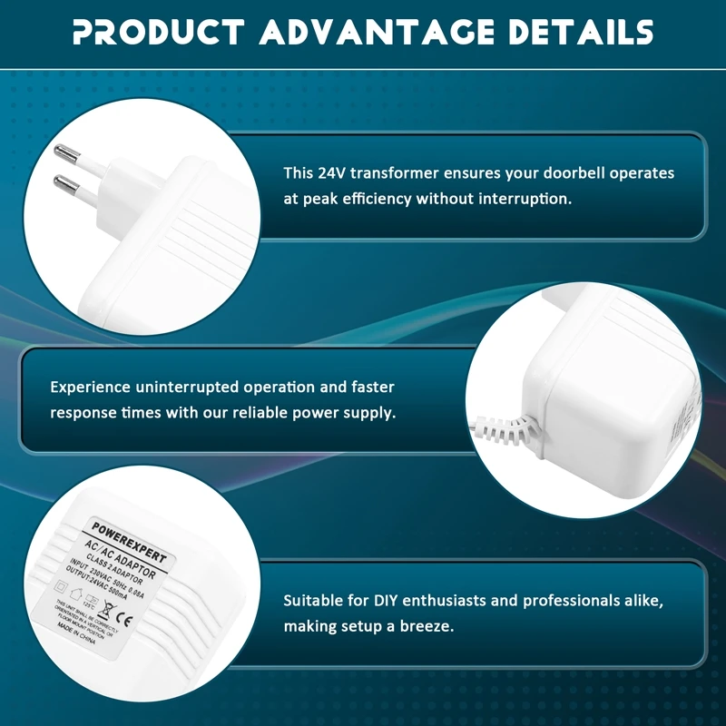24V Doorbell Transformer Adapter  For Video Doorbells Enhanced Performance & Easy Installation EU PLUG