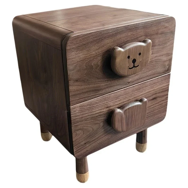 North American black walnut bear  cartoon storage side cabinet bedside table cherry wood antique cabinet