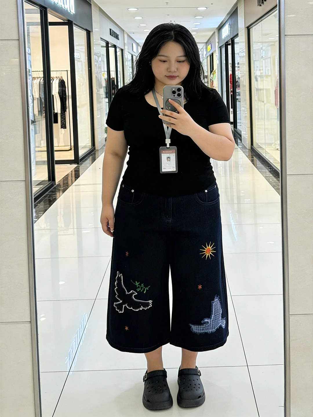 

American Retro Embroidered Wide Leg Seven-Foot Pants Women Summer High Street Sle plus Size Loose Slimming Jeans