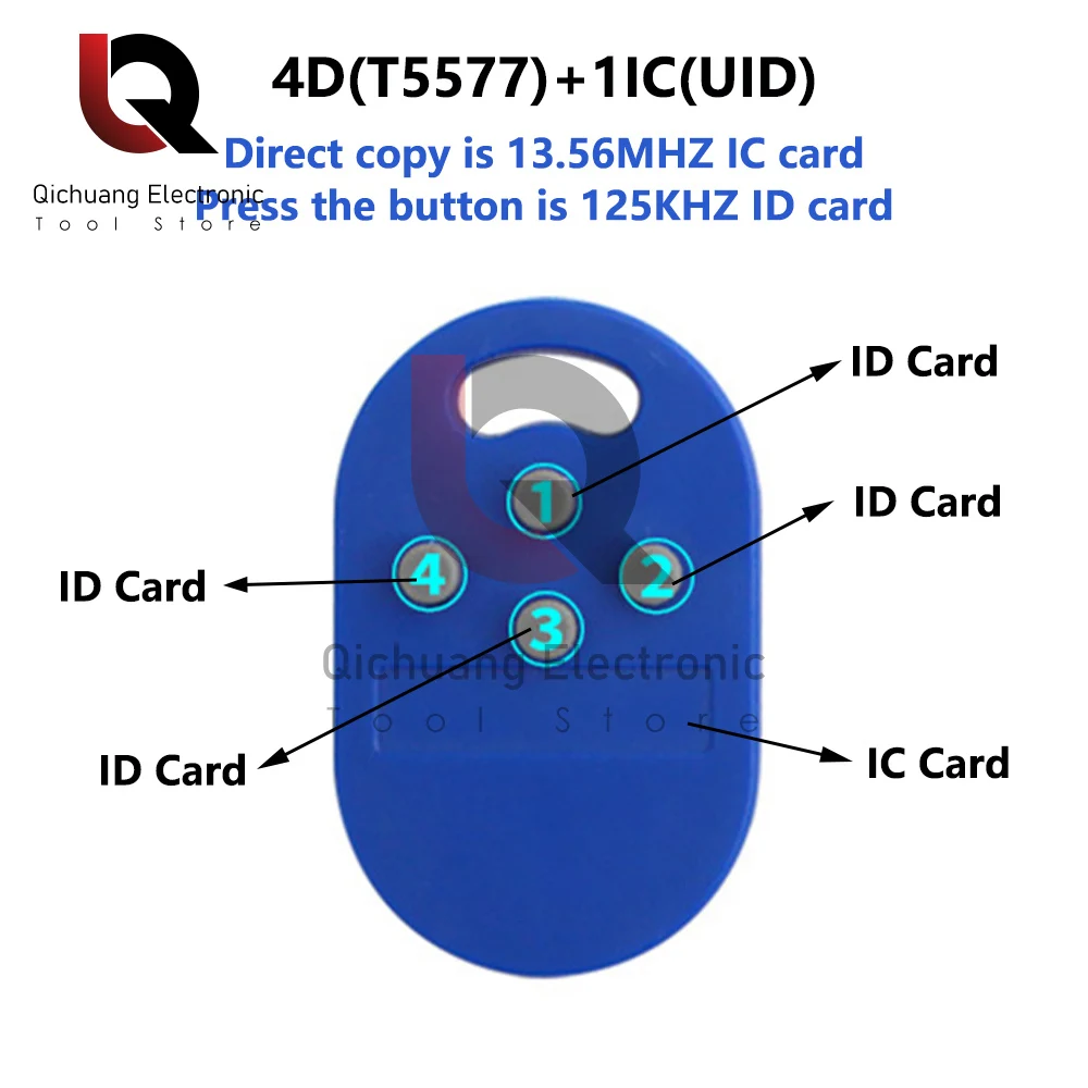 5 in1 RFID Multiple Key Fob 125khz 13.56Mhz T5577 EM ID Writable IC 1k S50 UID Changeable Access Control Induction Card Keychain