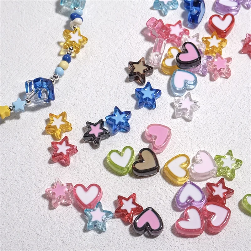 

Wholesale 100pcs/lot color drop oil cartoon stars hearts shape acrylic straight holes beads diy jewelry garment accessory