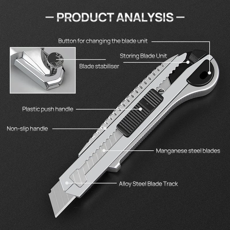 Multifunction Utility Knife Retractable heavy-duty steel with 5 blades built-in paper cutter electrician's professional knife