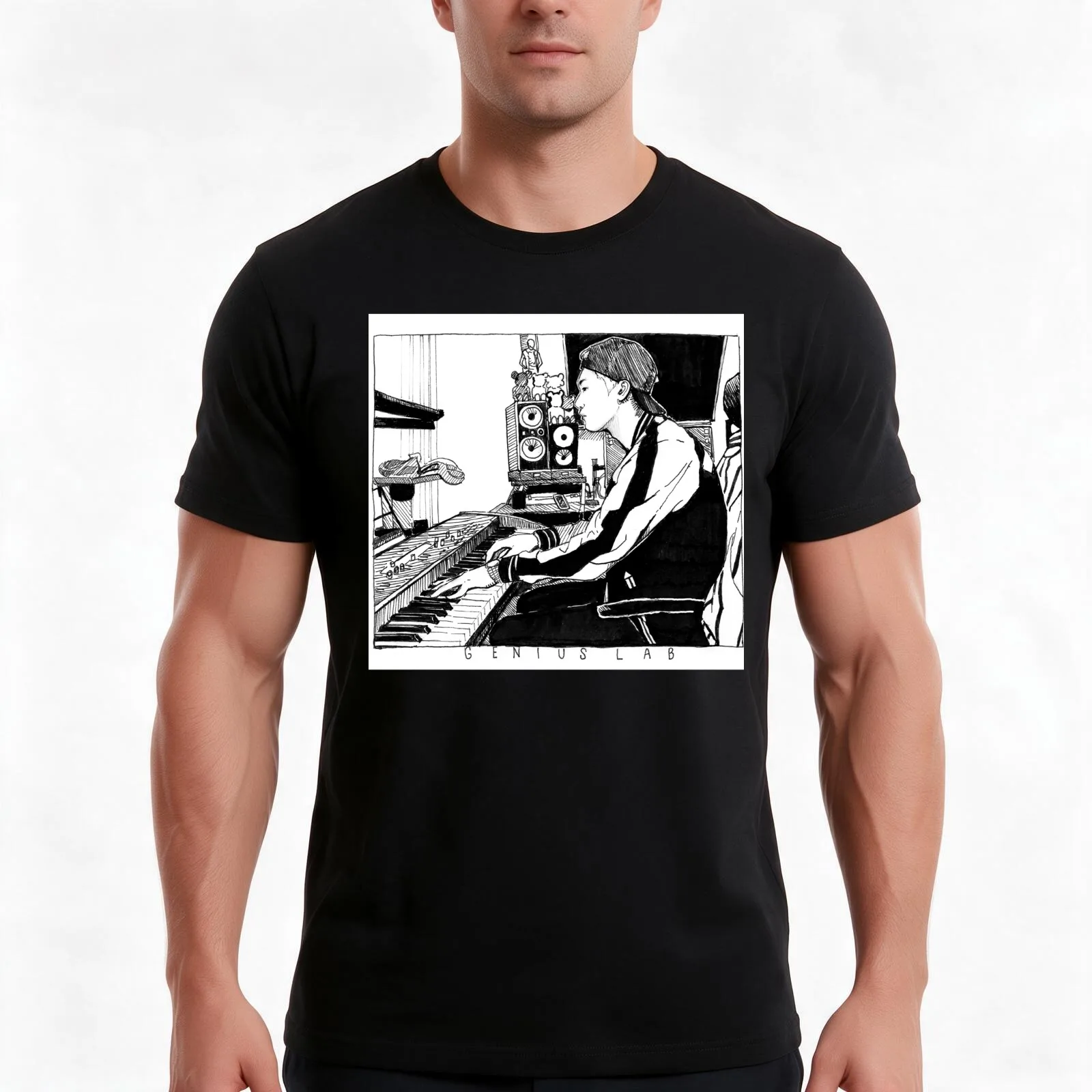 Genius Lab inktober T-Shirt, Summer Casual Cotton Tee, Oversized Streetwear Tops, Vintage Graphic Print, Loose Fit Short Sleeve